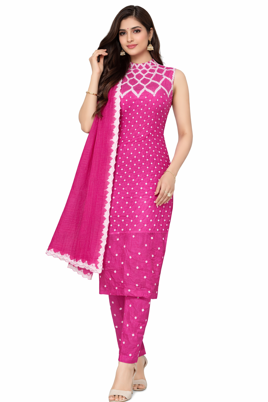 Dark Pink Bandhani Dress Handmade from Bhuj Kutch Gujarat - AHVAN