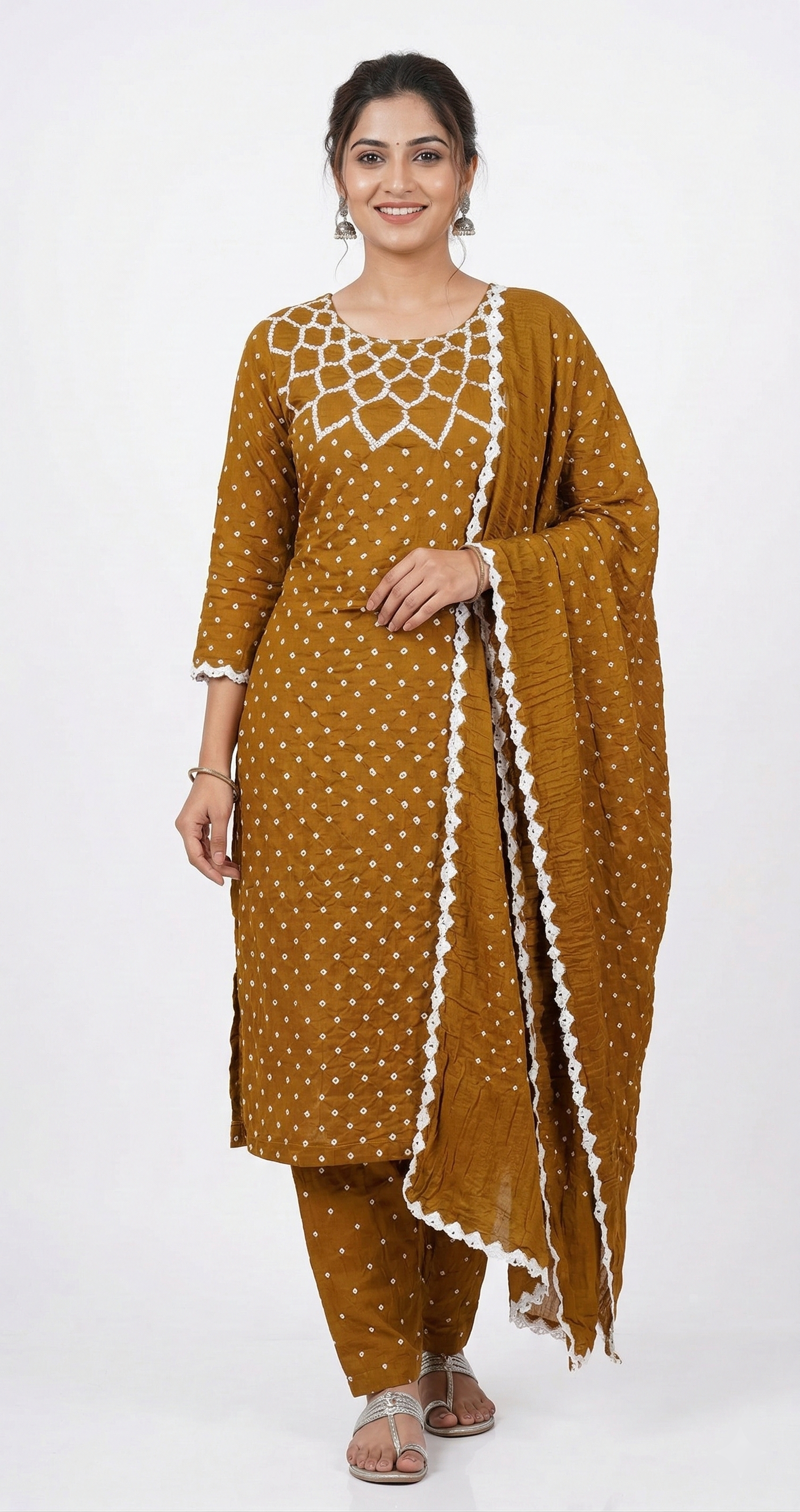 Khakhi Bandhani Dress Handmade from Bhuj Kutch Gujarat - AHVAN