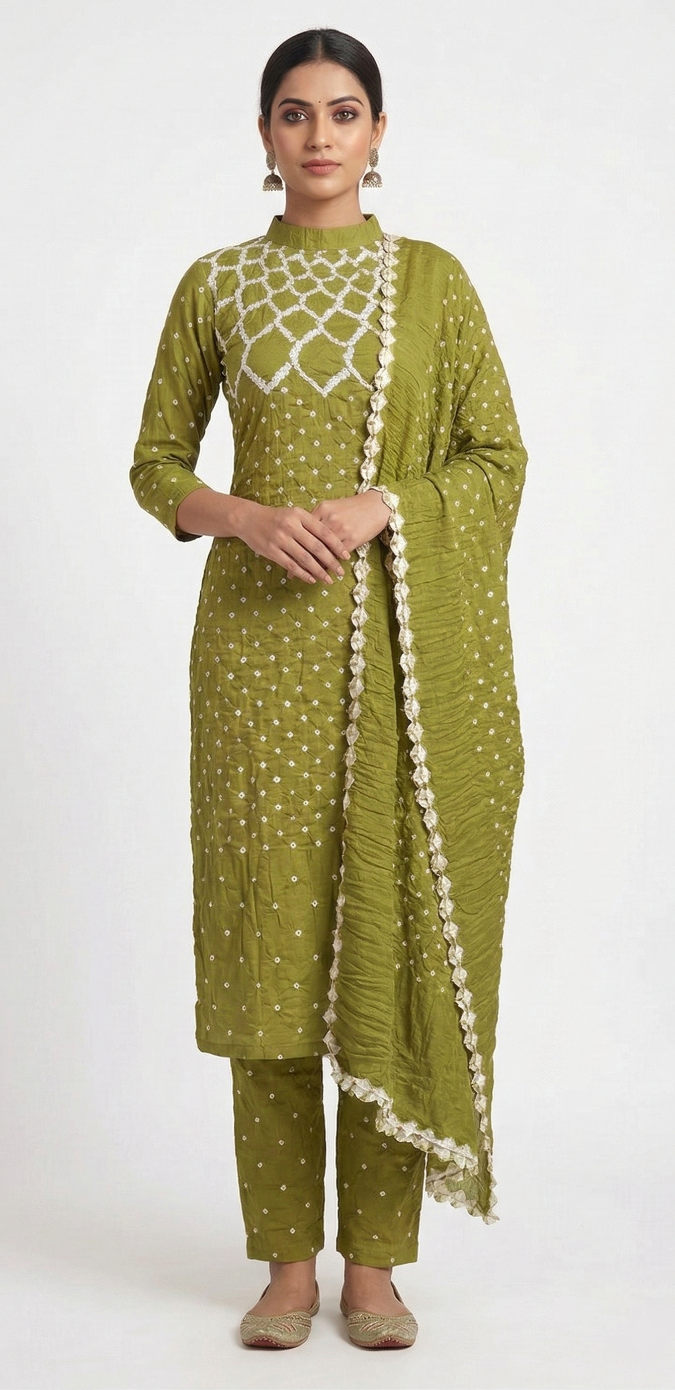 Parrot Green Bandhani Dress Handmade from Bhuj Kutch Gujarat - AHVAN