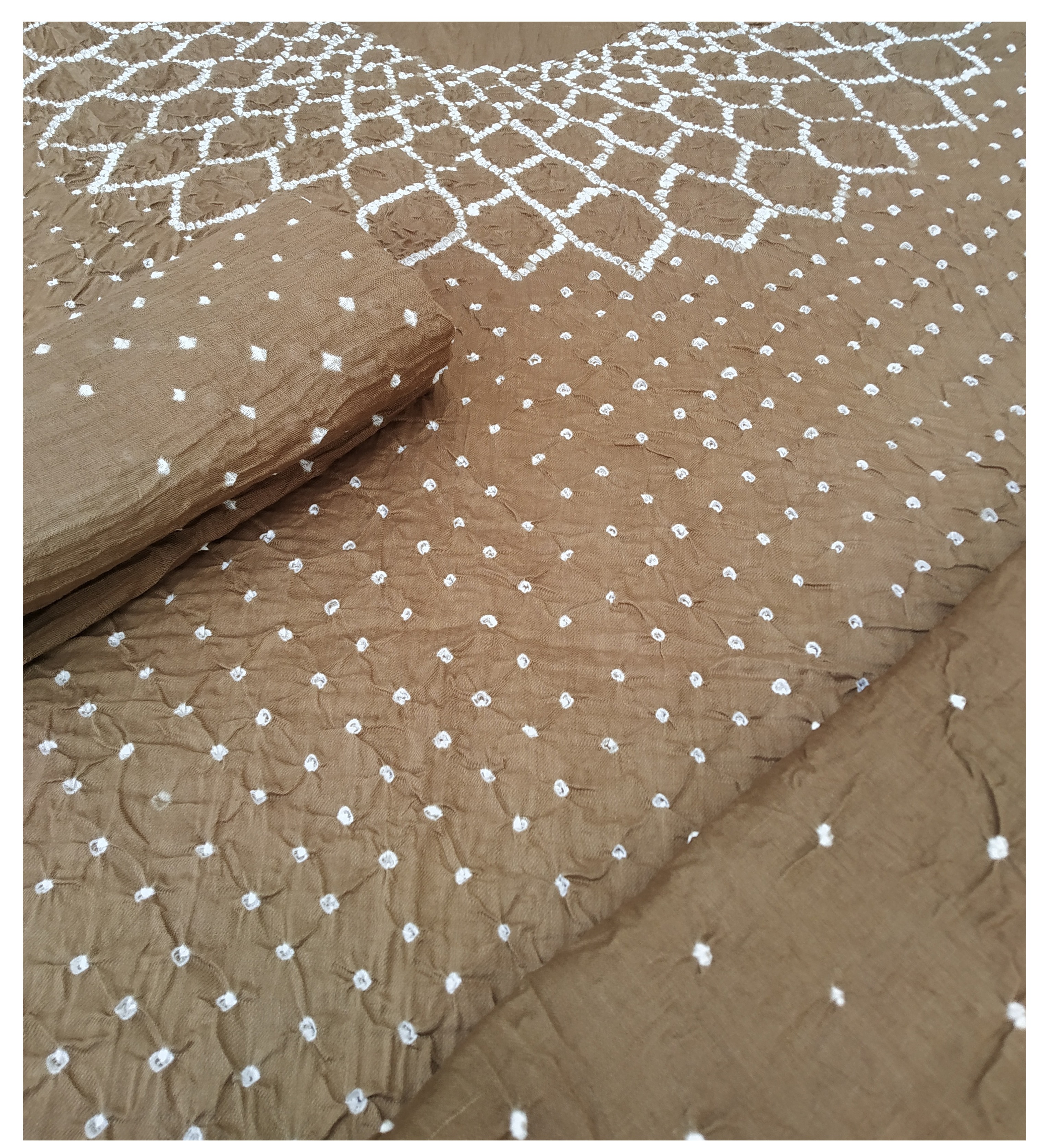 Light Khakhi Bandhani Dress - AHVAN Handicrafts