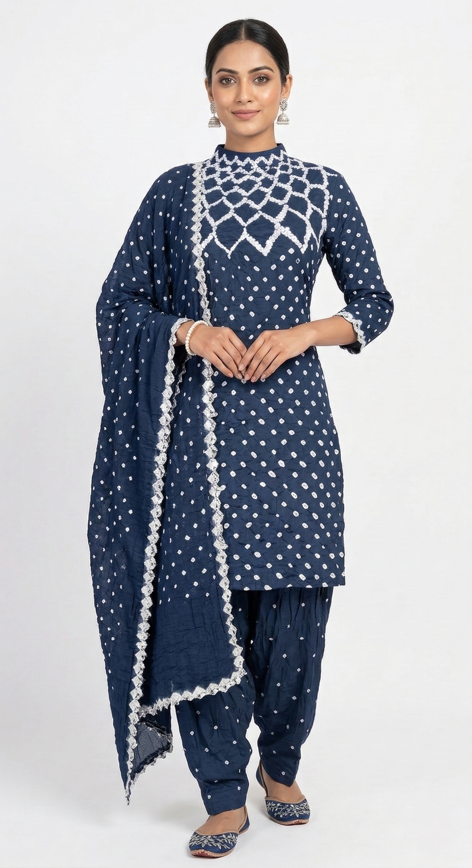 Denim Blue Bandhani Dress Handmade from Bhuj Kutch Gujarat - AHVAN