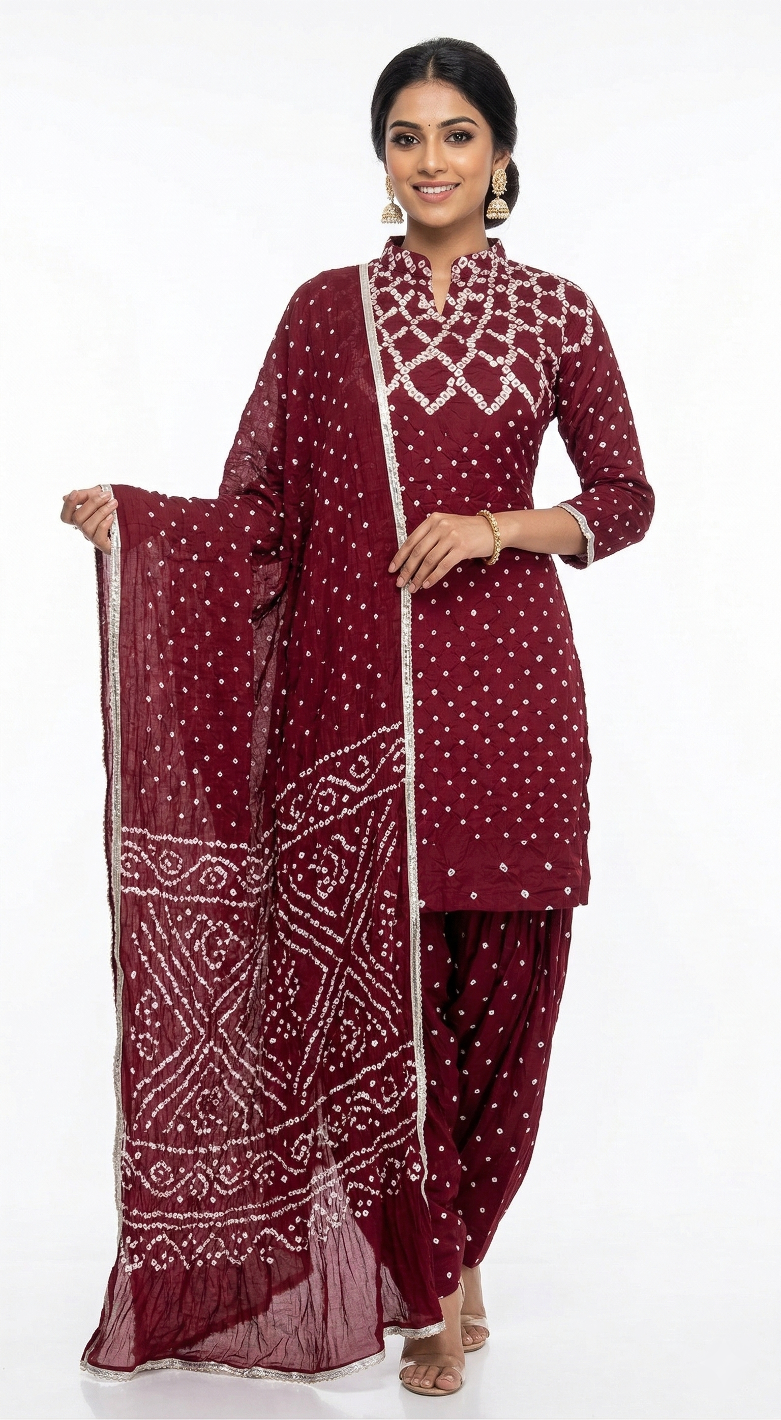 Maroon Bandhani Dress Handmade from Bhuj Kutch Gujarat - AHVAN