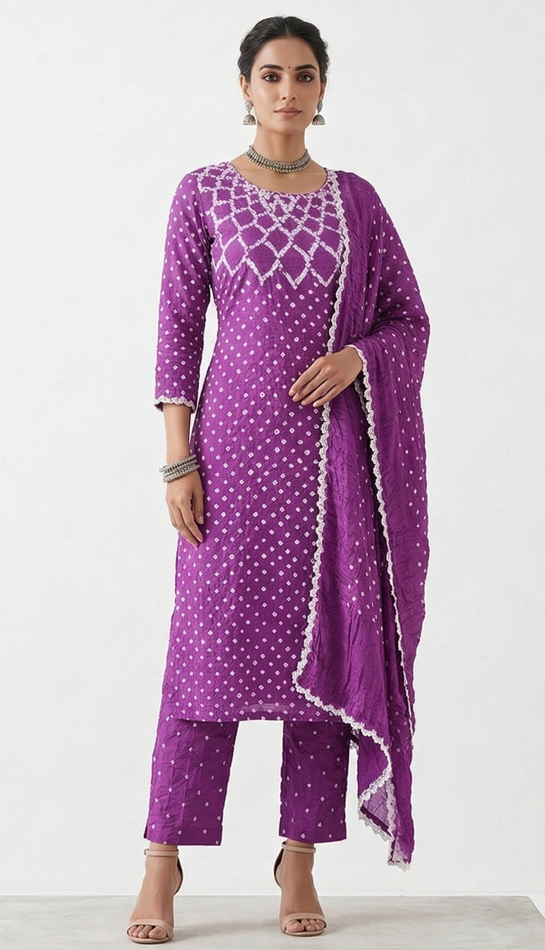 Dark Purple Bandhani Dress Handmade from Bhuj Kutch Gujarat - AHVAN
