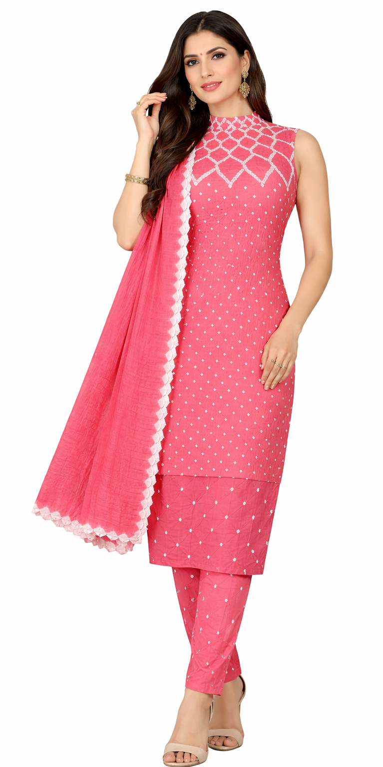 Rose Pink Bandhani Dress Handmade from Bhuj Kutch Gujarat - AHVAN