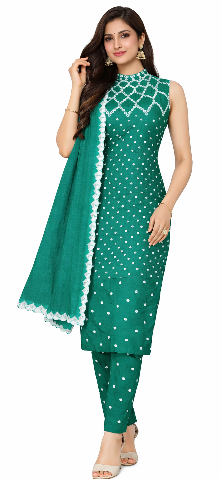 Light Green Bandhani Dress Handmade from Bhuj Kutch Gujarat - AHVAN