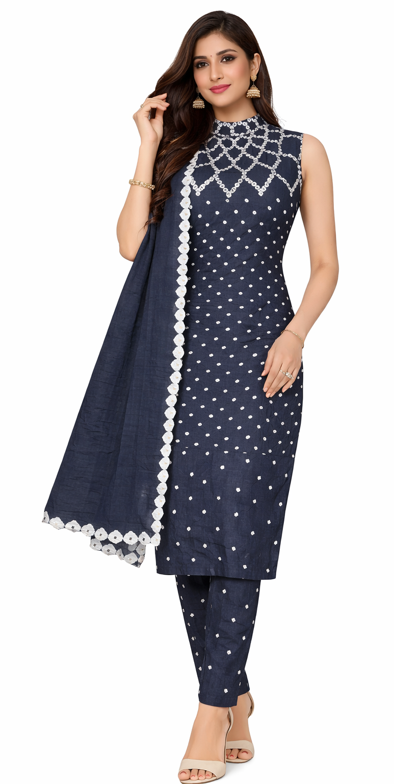 Dark Grey Bandhani Dress Handmade from Bhuj Kutch Gujarat - AHVAN