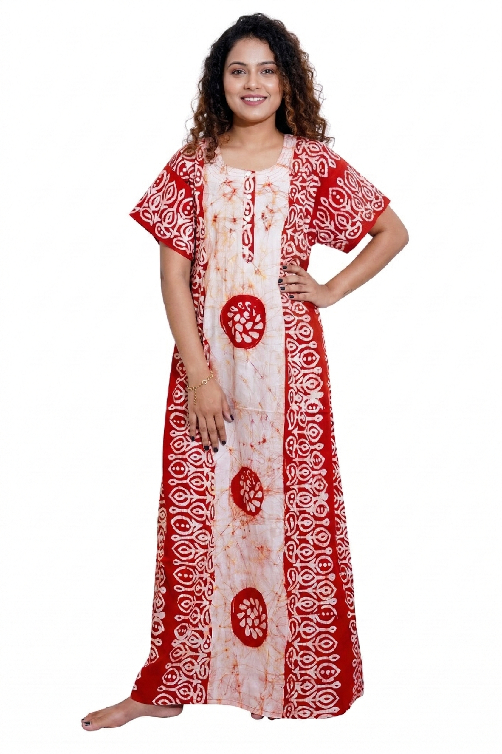 Maroon Gola Batik Nighty Maxi Handmade from Bhuj Kutch Gujarat - AHVAN