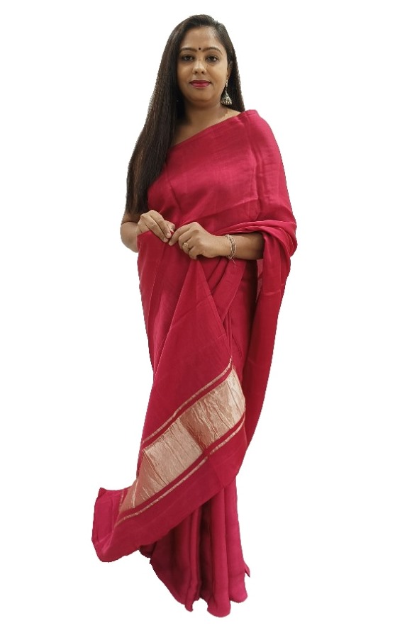 Plain Red Modal Silk Saree - AHVAN Handicrafts