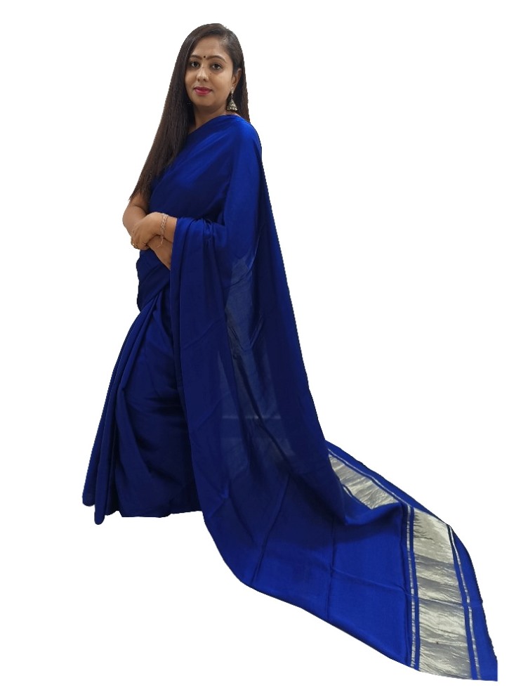 Plain Blue Modal Silk Saree - AHVAN Handicrafts