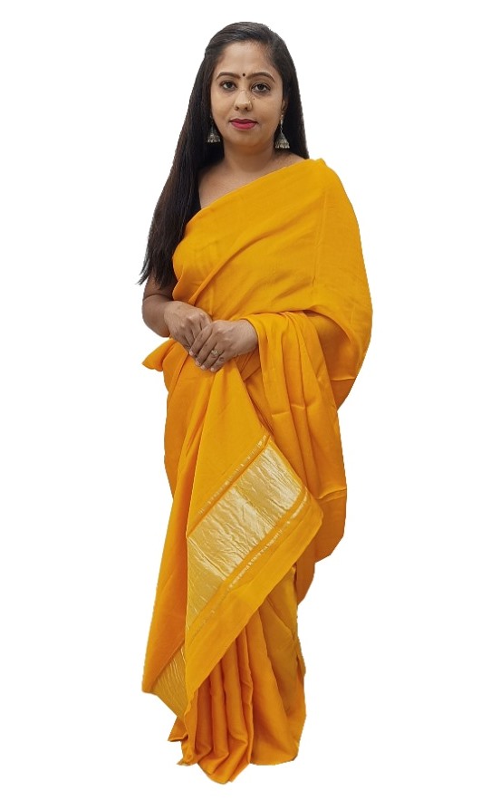 Plain Yellow Modal Silk Saree - AHVAN Handicrafts