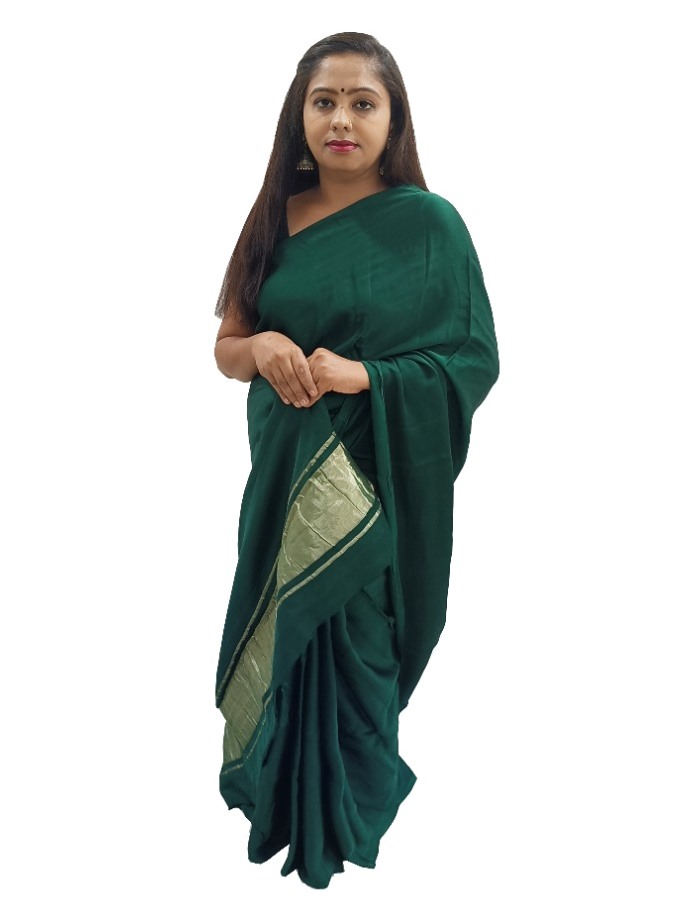 Plain Green Modal Silk Saree - AHVAN Handicrafts
