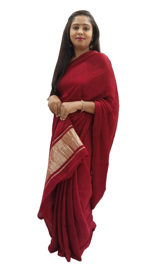 Plain Maroon Modal Silk Saree - AHVAN Handicrafts