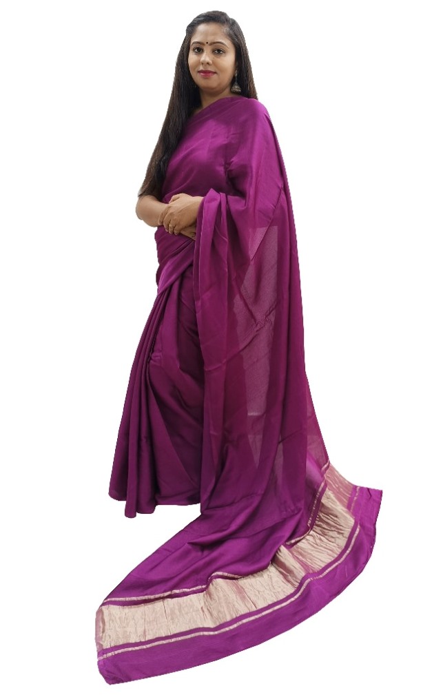 Plain Purple Modal Silk Saree - AHVAN Handicrafts