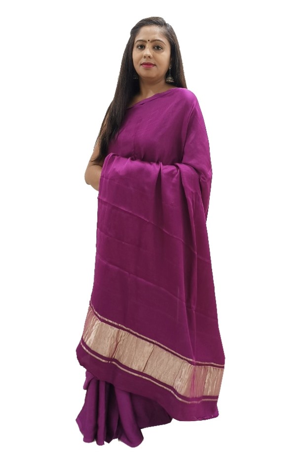 Plain Purple Modal Silk Saree - AHVAN Handicrafts