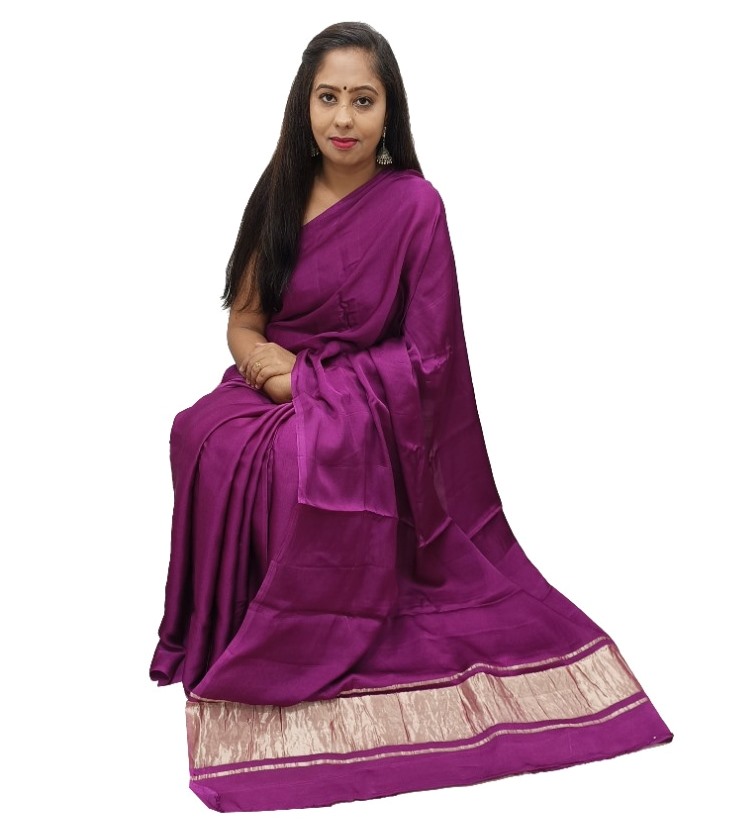 Plain Purple Modal Silk Saree - AHVAN Handicrafts