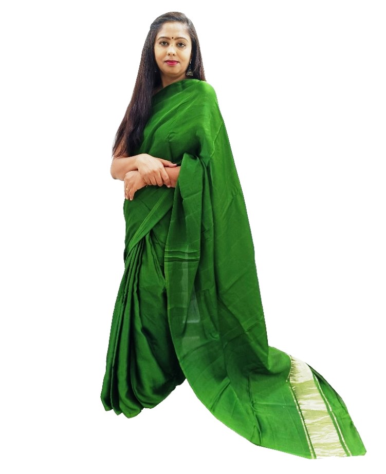 Plain Parrot Green Modal Silk Saree - AHVAN Handicrafts
