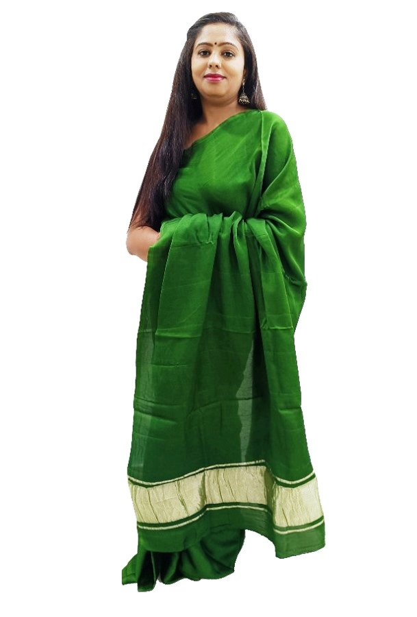Plain Parrot Green Modal Silk Saree - AHVAN Handicrafts