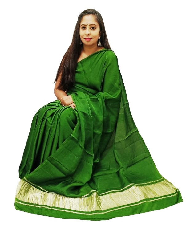 Plain Parrot Green Modal Silk Saree - AHVAN Handicrafts