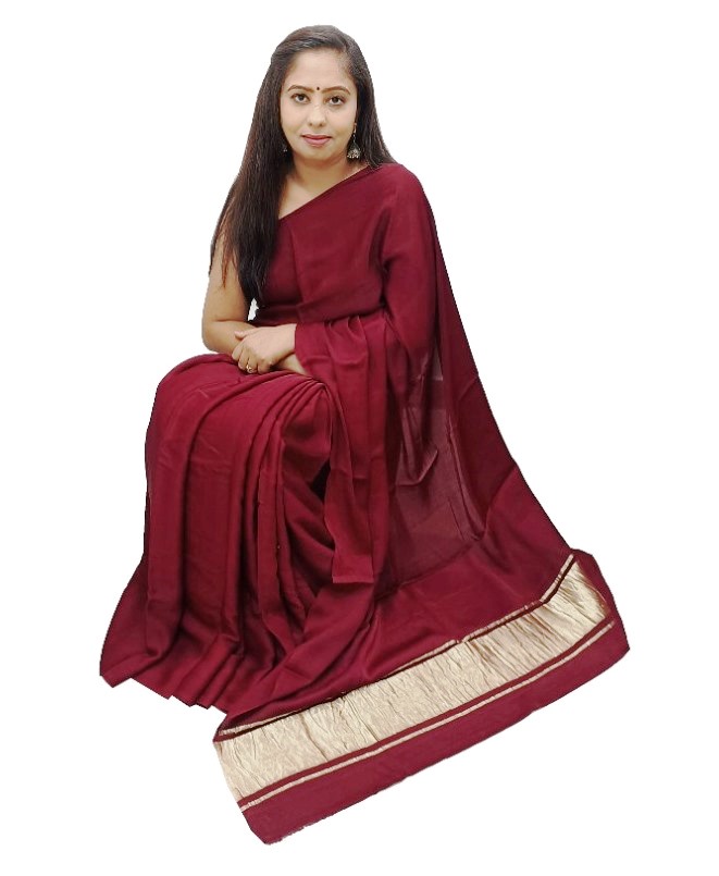 Plain Maroon Modal Silk Saree - AHVAN Handicrafts