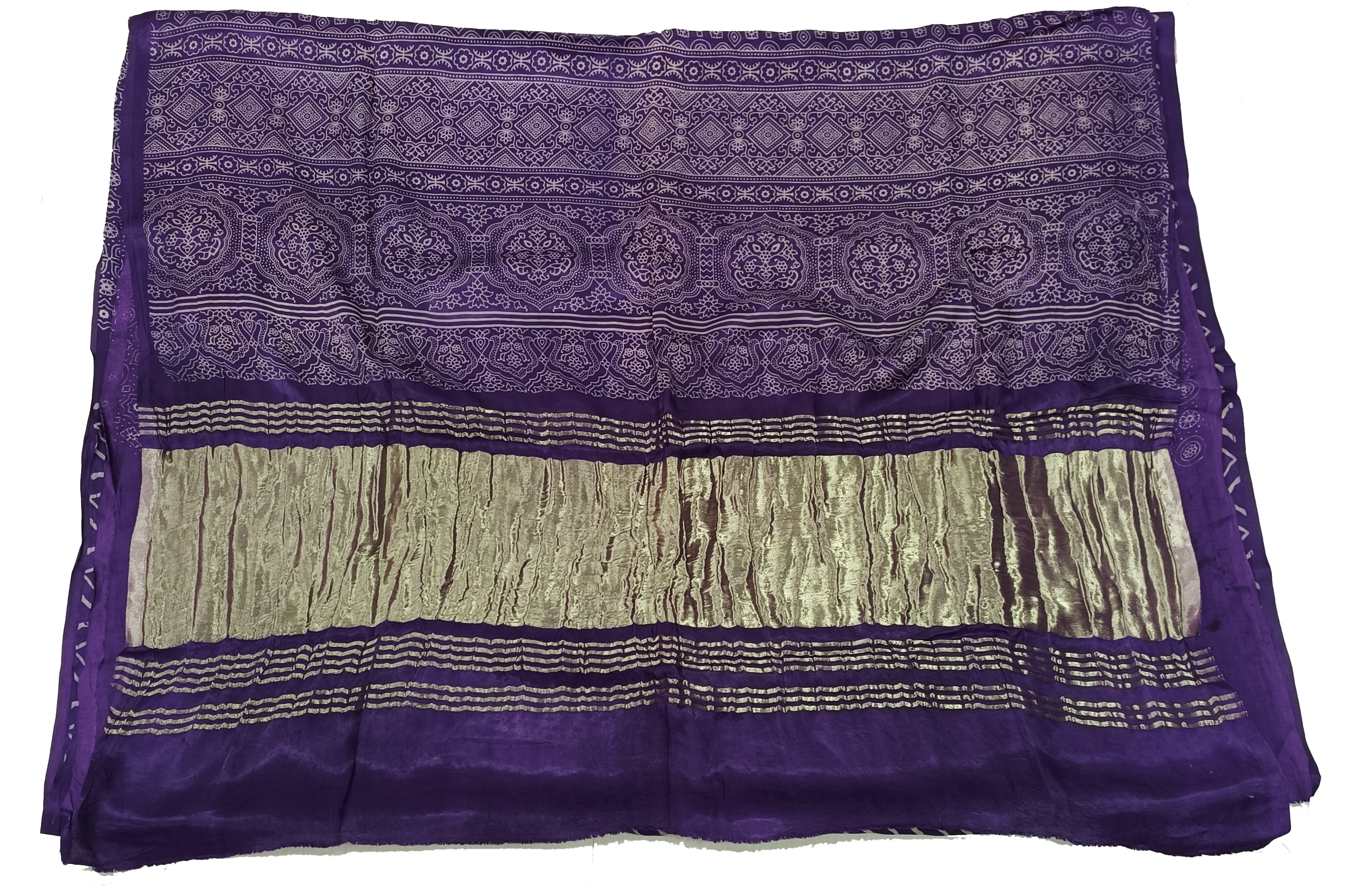 Lariya Print Blue Modal Silk Saree Handmade from Bhuj Kutch Gujarat - AHVAN