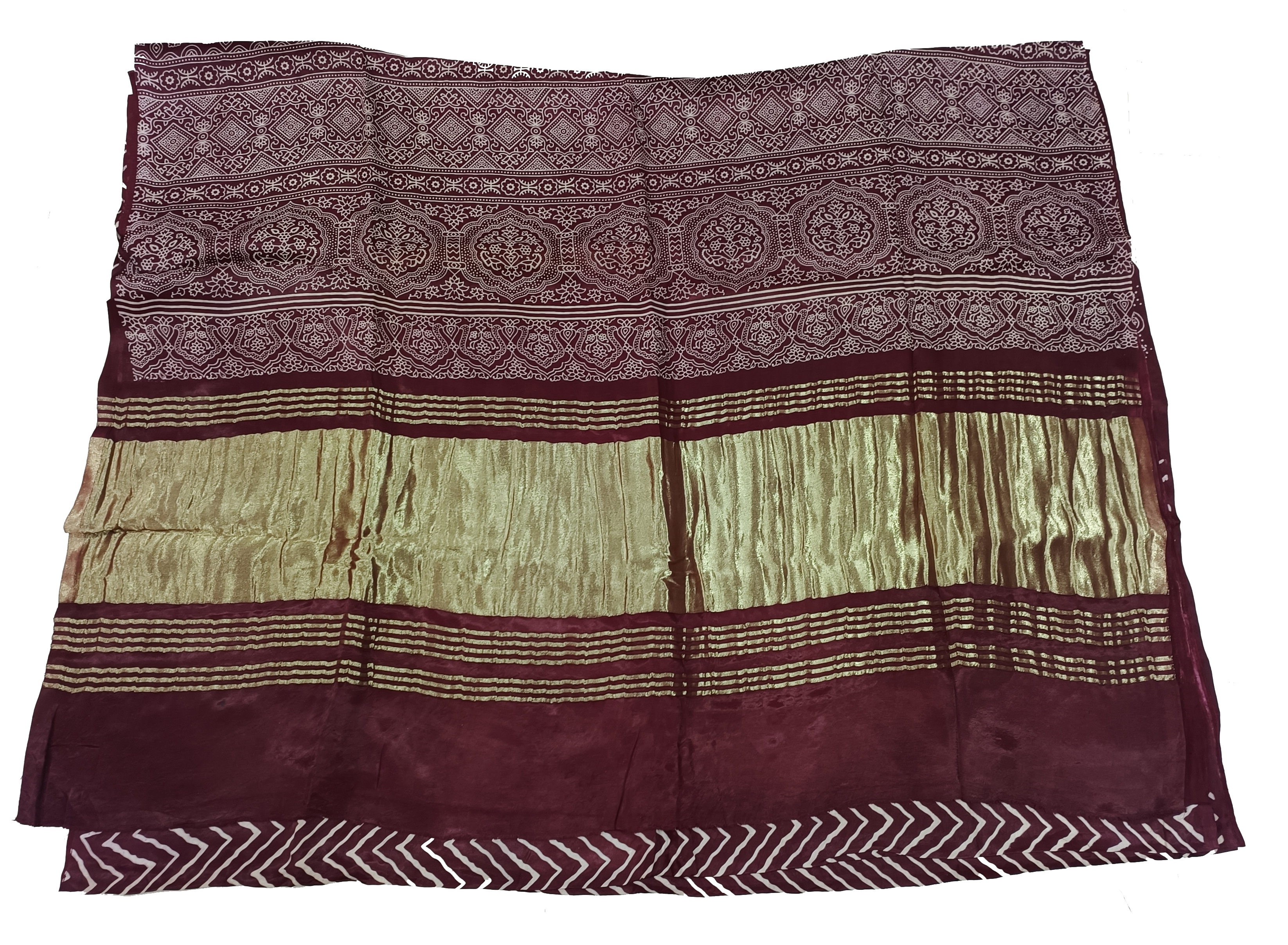 Lariya Print Maroon Modal Silk Saree Handmade from Bhuj Kutch Gujarat - AHVAN