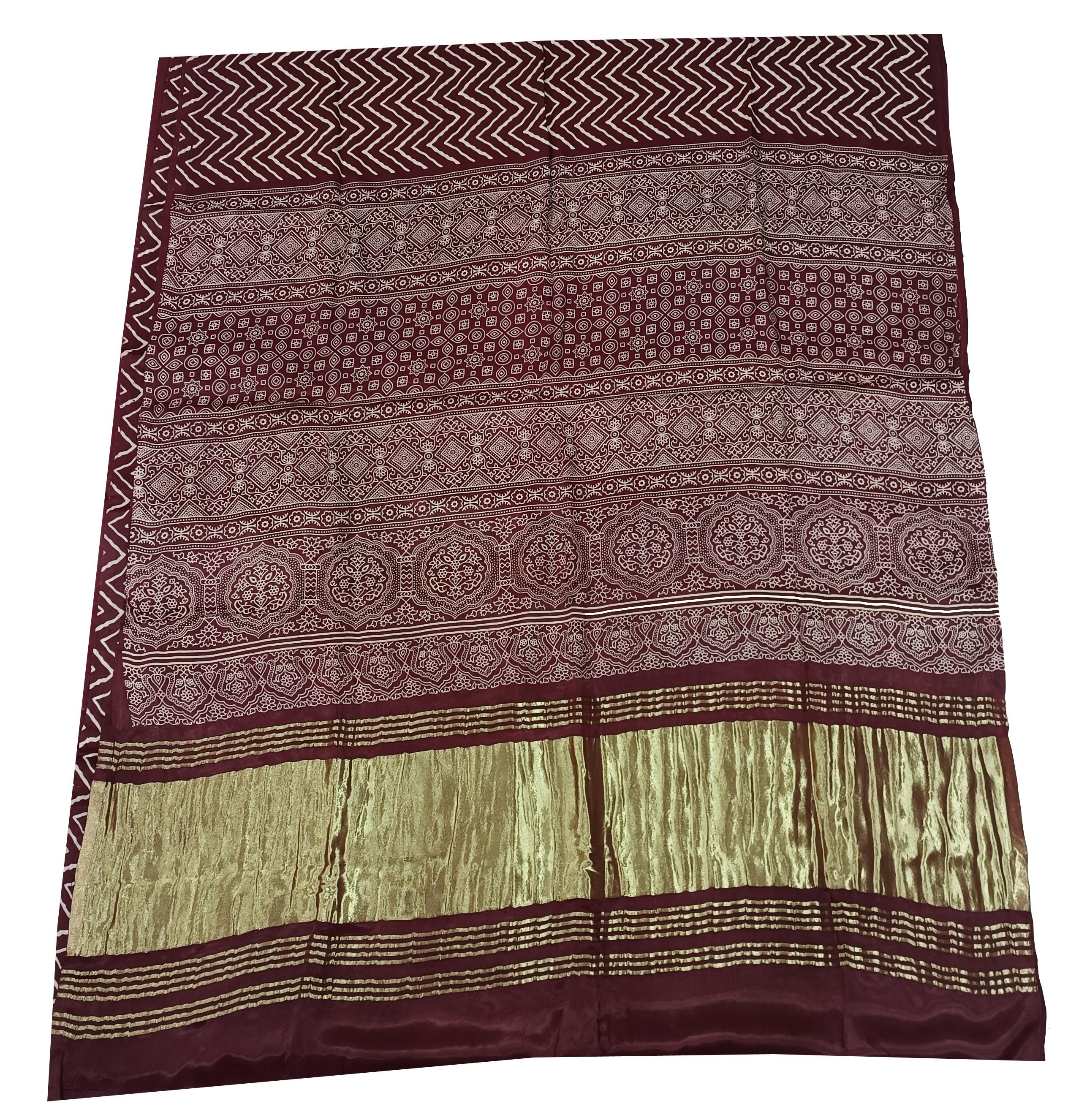 Lariya Print Maroon Modal Silk Saree - AHVAN Handicrafts