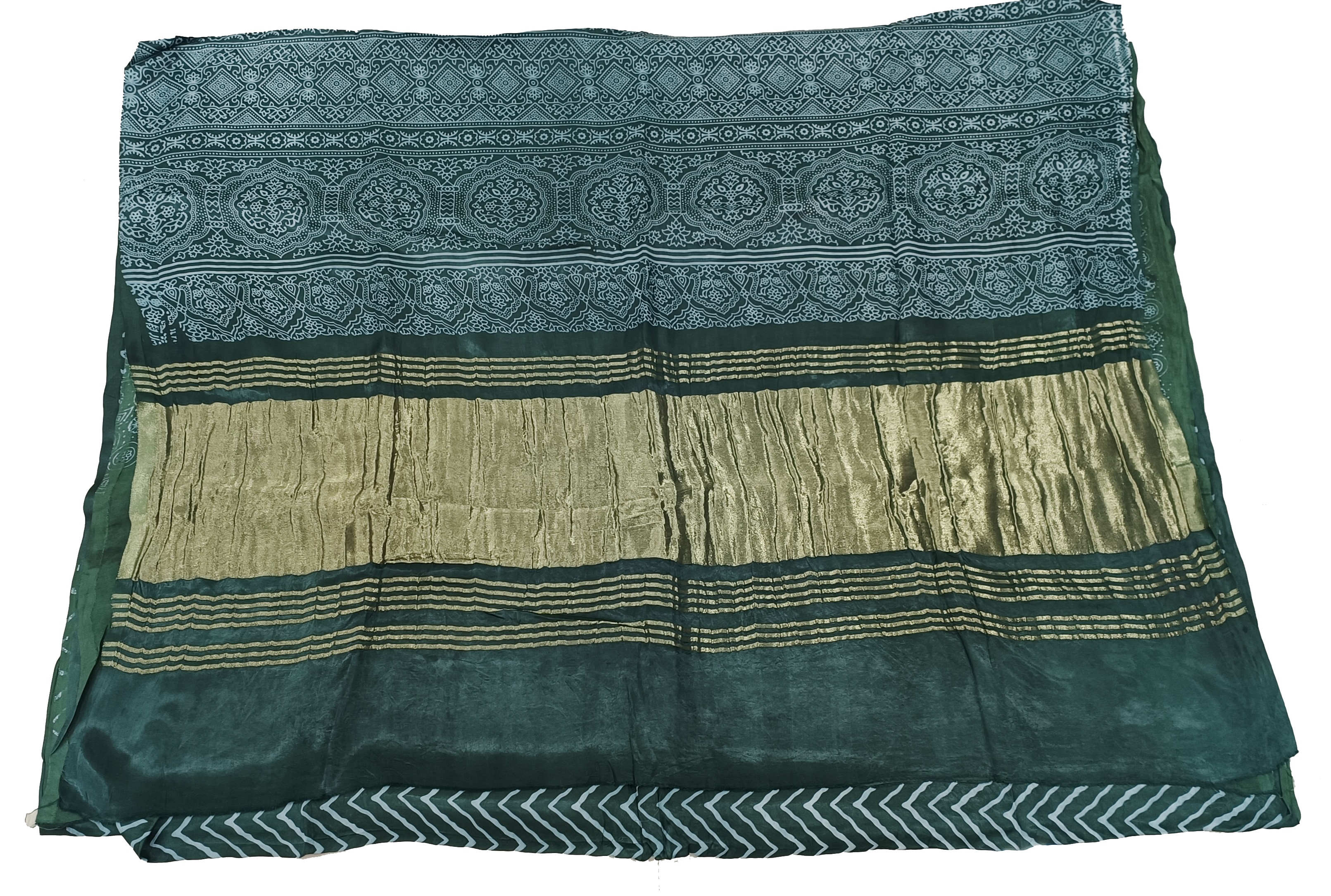 Lariya Print Green Modal Silk Saree Handmade from Bhuj Kutch Gujarat - AHVAN